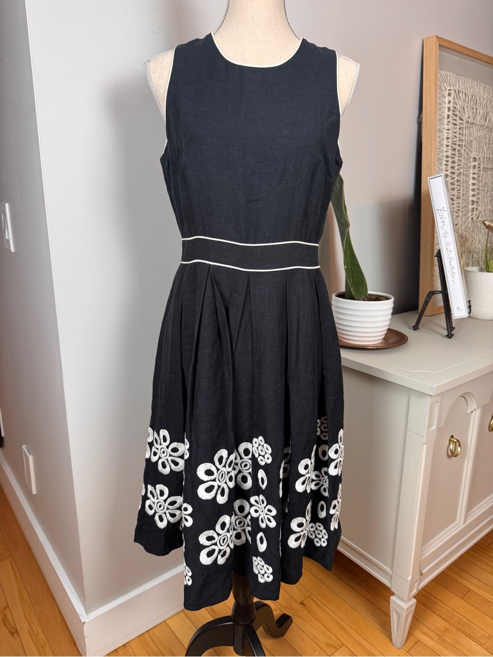 Rosanna Black Midi Dress with White Floral Cutwork